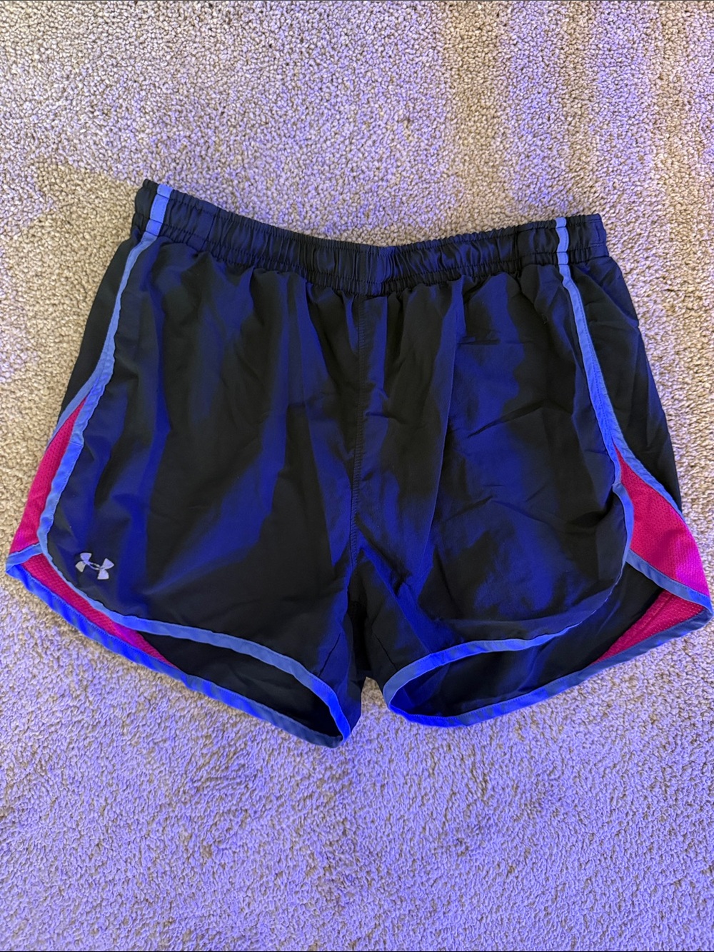 Under Armour Black Women's Athletic Shorts with Pink Panels and Gray Trim